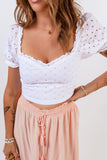 Lace Crochet Puff Sleeves Crop Top