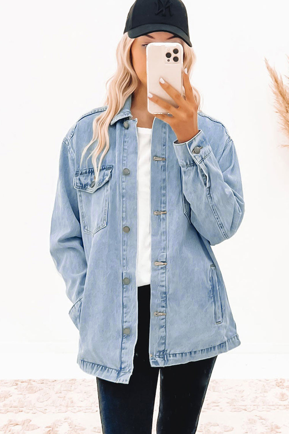 Acid Wash Flap Pocket Boyfriend Shacket