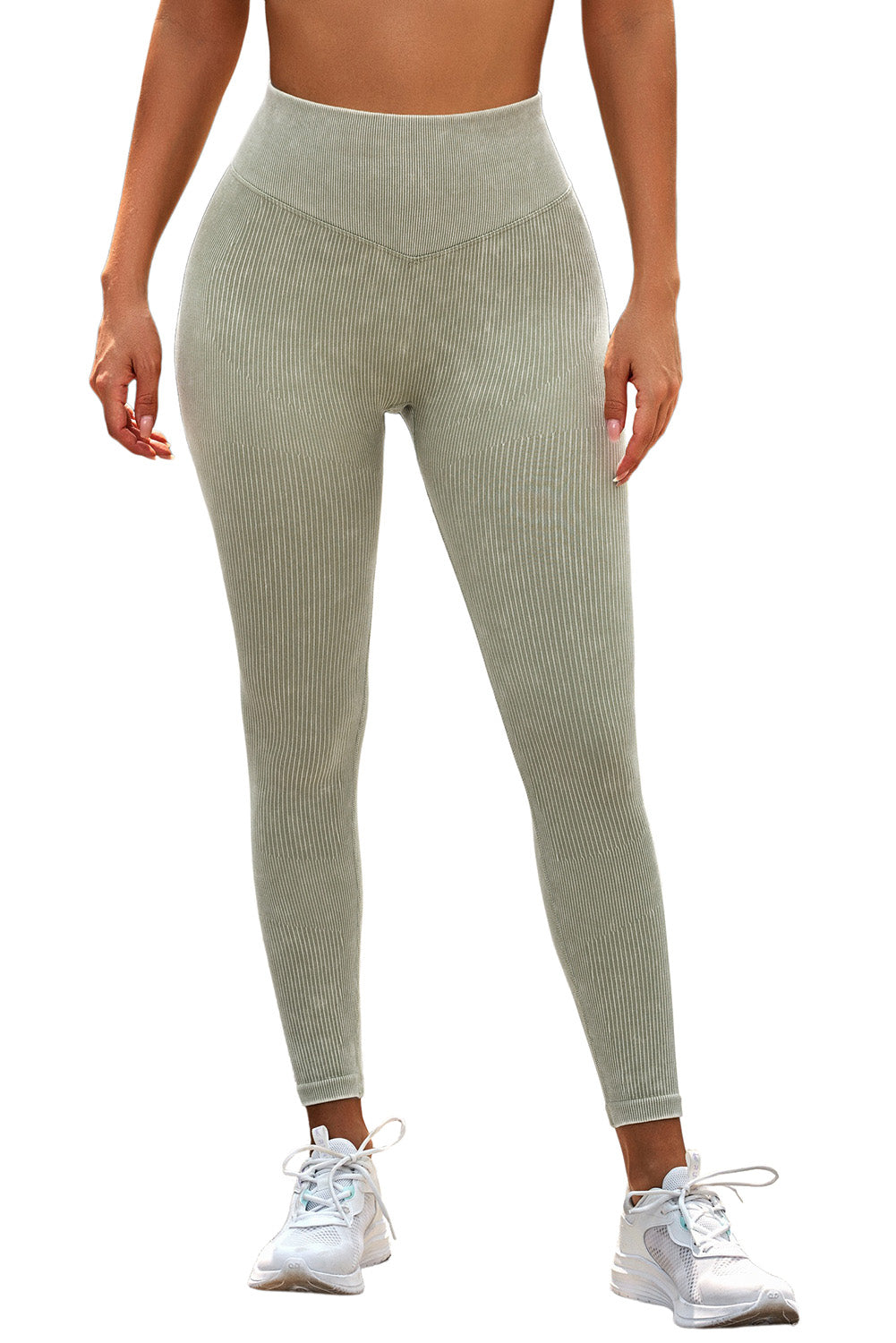 Solid Color High Waist Ribbed Yoga Leggings