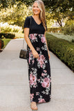 Contrast Floral Empire Waist Maxi Dress