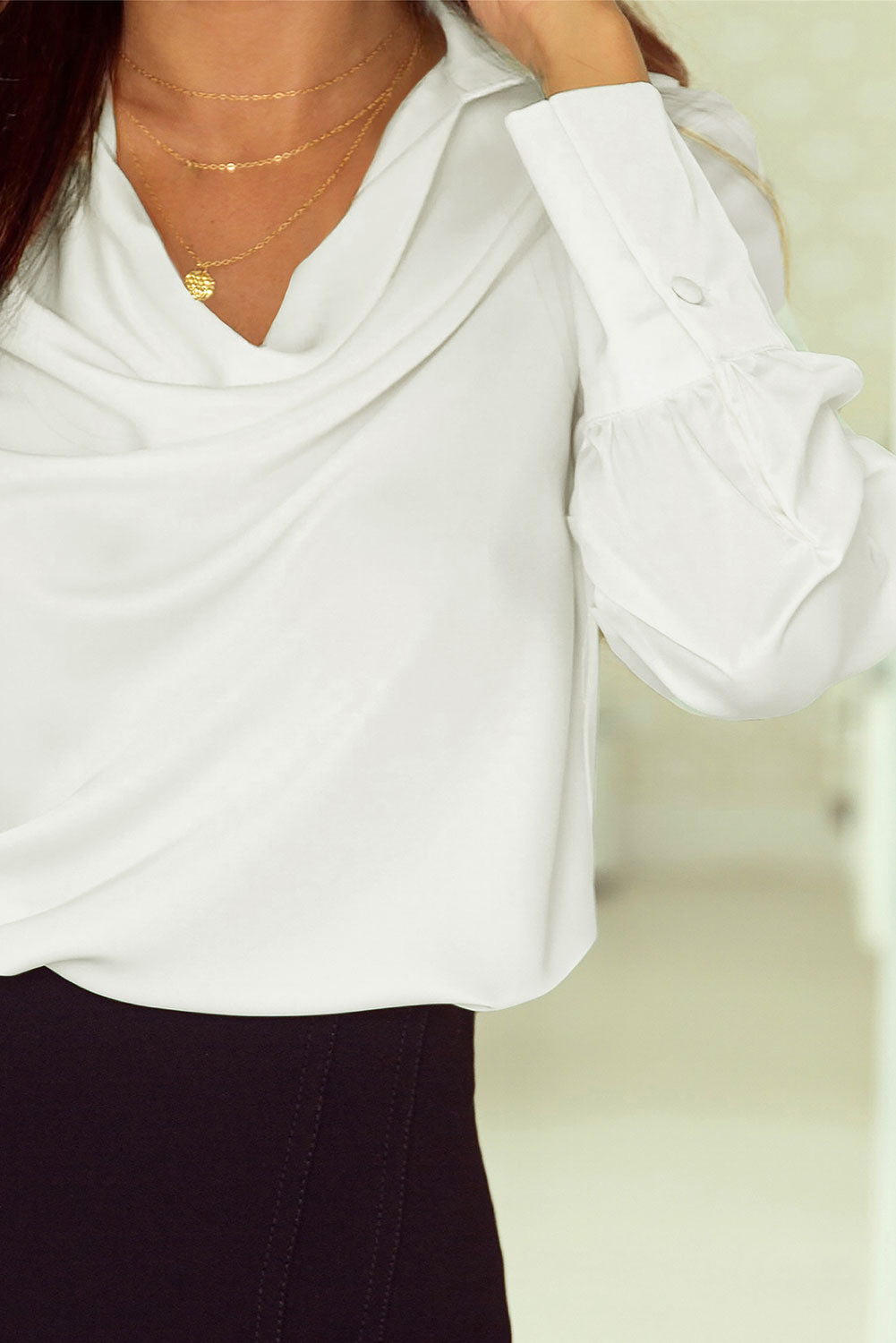 White Polo Neck Long Sleeve Blouse