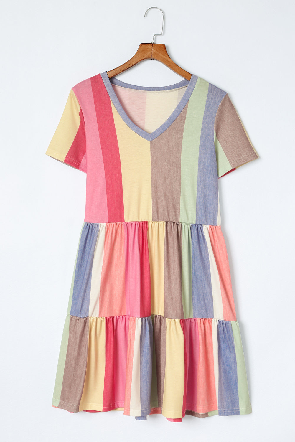 Stripe Color Block Ruffled T-shirt Dress