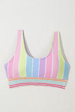 Pink Chevron Hollowed Trim 2pcs Rainbow Stripe Bikini Swimsuit