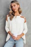 Contrast Crochet Lace Henley Top