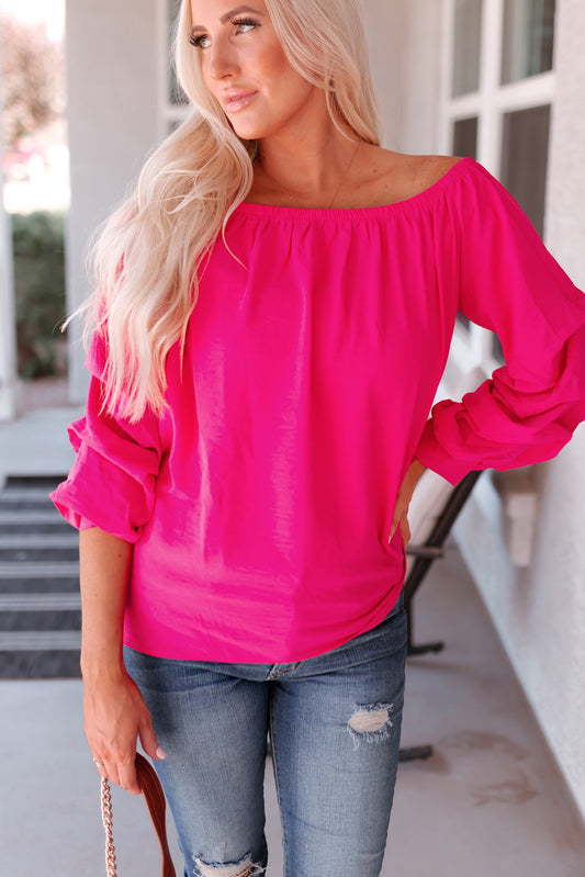 Pleated Sleeve Off Shoulder Blouse