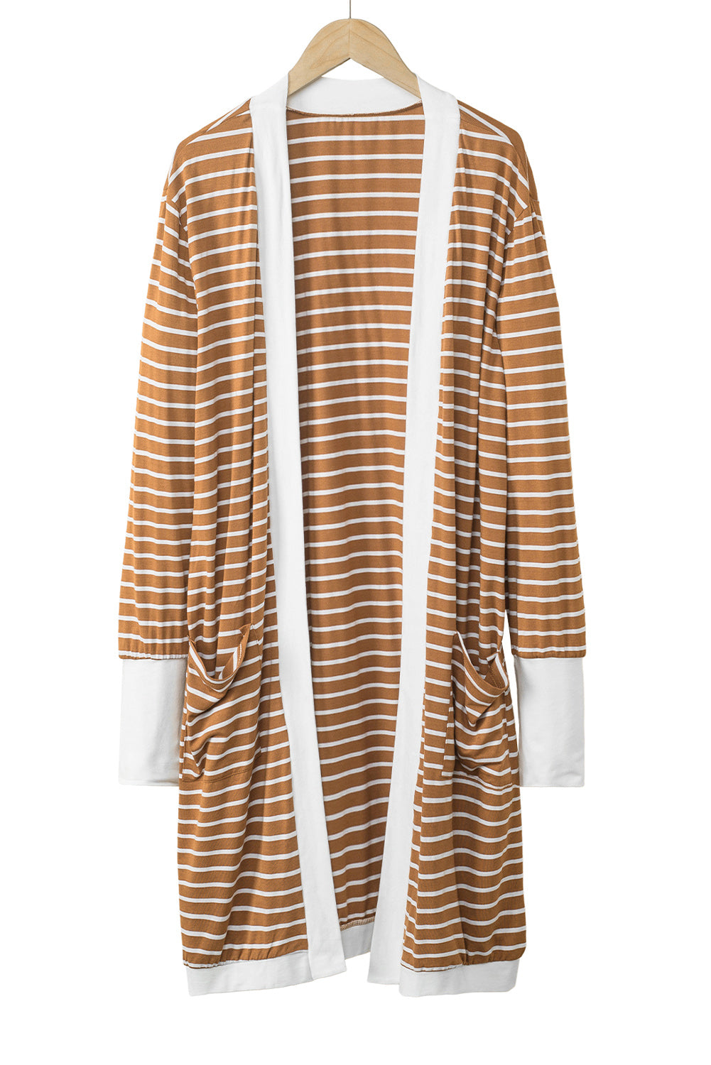 Striped Side Pockets Open Front Cardigan