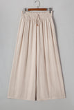 Beige Smocked High Waist Wide Leg Plus Size Pants