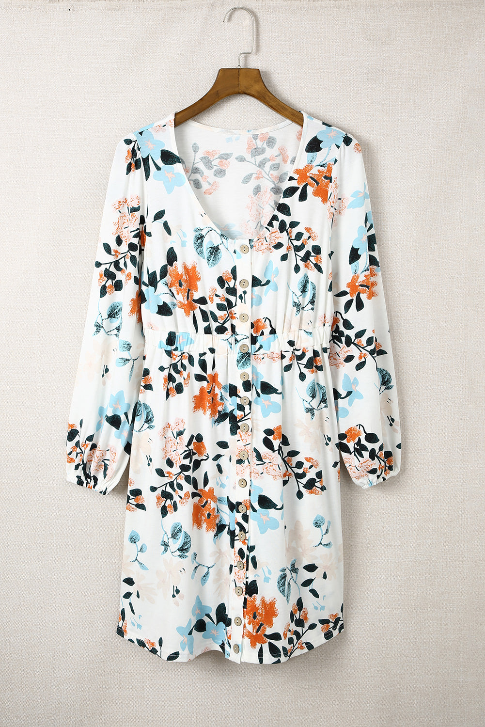 Dainty Floret Print Button Up High Waist Mini Dress