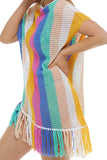 Stripe Tasseled Crochet Beach Cover Up