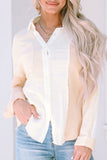 Rose Color Block Buttoned Raw Hem Textured Shirt