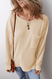 Clearly Aqua Solid Color Corded Drop Shoulder Long Sleeve Top