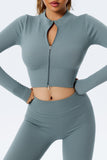 Full Zipper Ribbed Seamless Long Sleeve Yoga Top