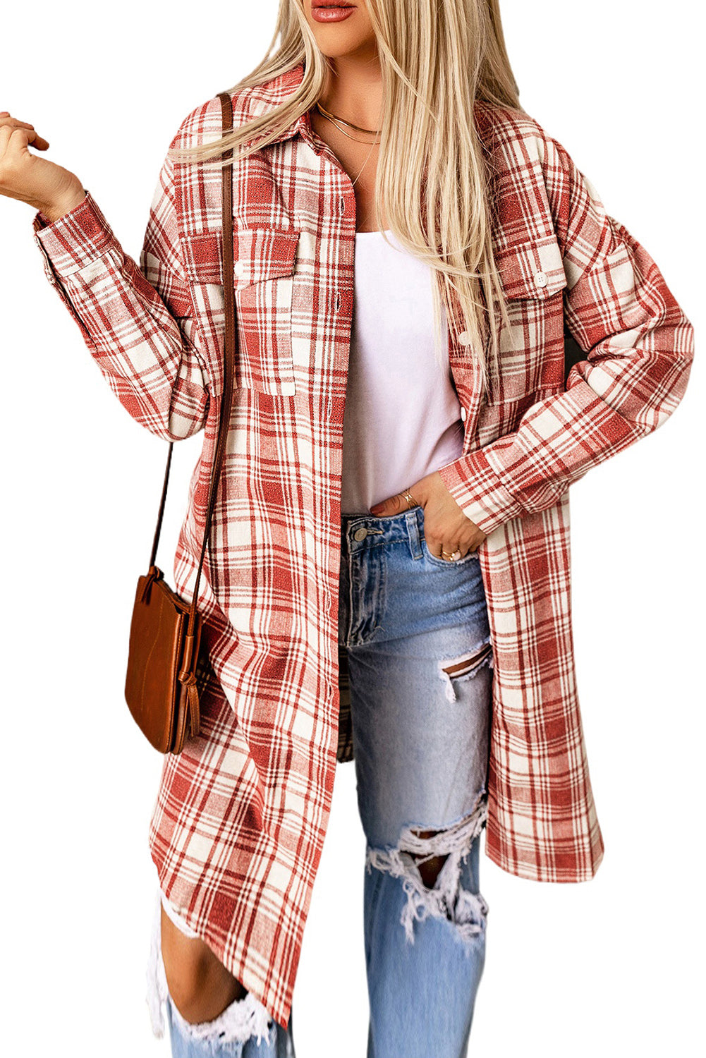 Plaid Print Button Long Shacket