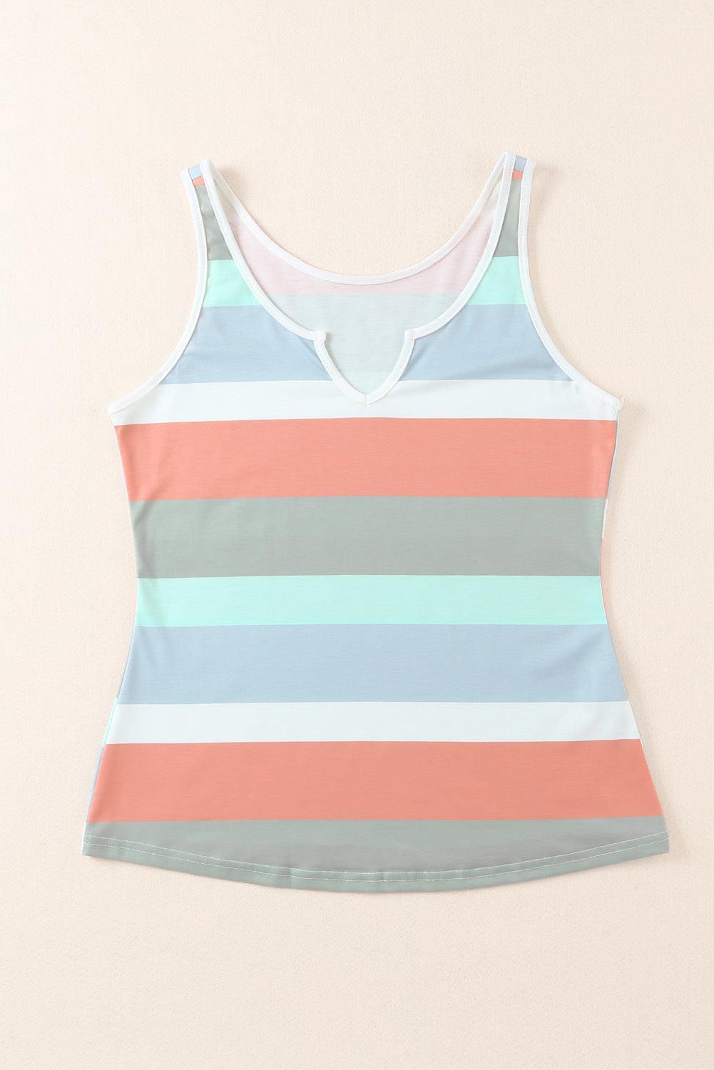 Striped Color Block Notched Neck Tank Top