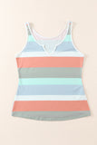 Striped Color Block Notched Neck Tank Top