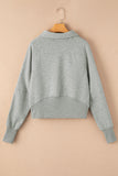 Brown Zip Up Stand Collar Ribbed Thumbhole Sleeve Sweatshirt