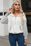 Half Zipper Kangaroo Pocket Drop Shoulder Hoodie