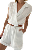 Collared Wrap V Neck Lightweight Textured Romper