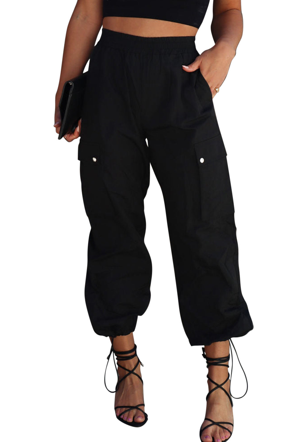 Elastic Waist Drawstring Cuffs Cargo Pants