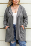 Plus Size Drawstring High Low Hooded Jacket