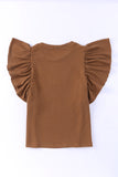 Ribbed Knit Ruffled Short Sleeve T Shirt