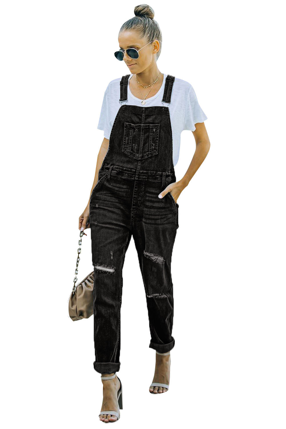 Distressed Bib Denim Overalls