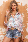 Boho Paisley Print Lantern Sleeve Button-Down Shirt