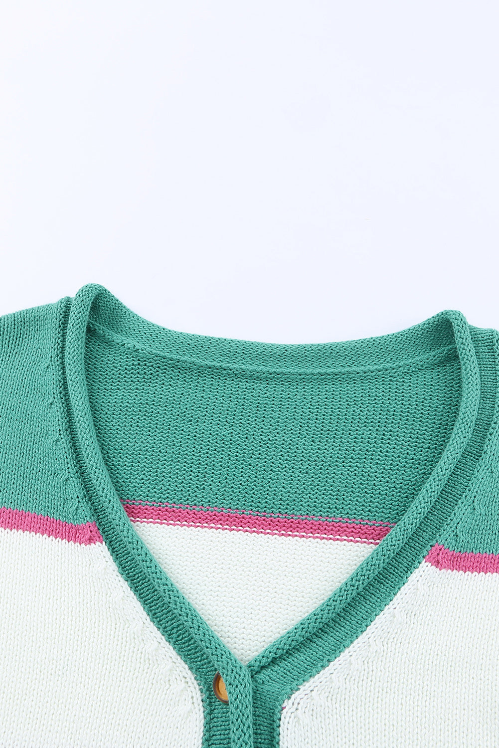 Striped Color Block Knitted Buttoned V Neck Sweater