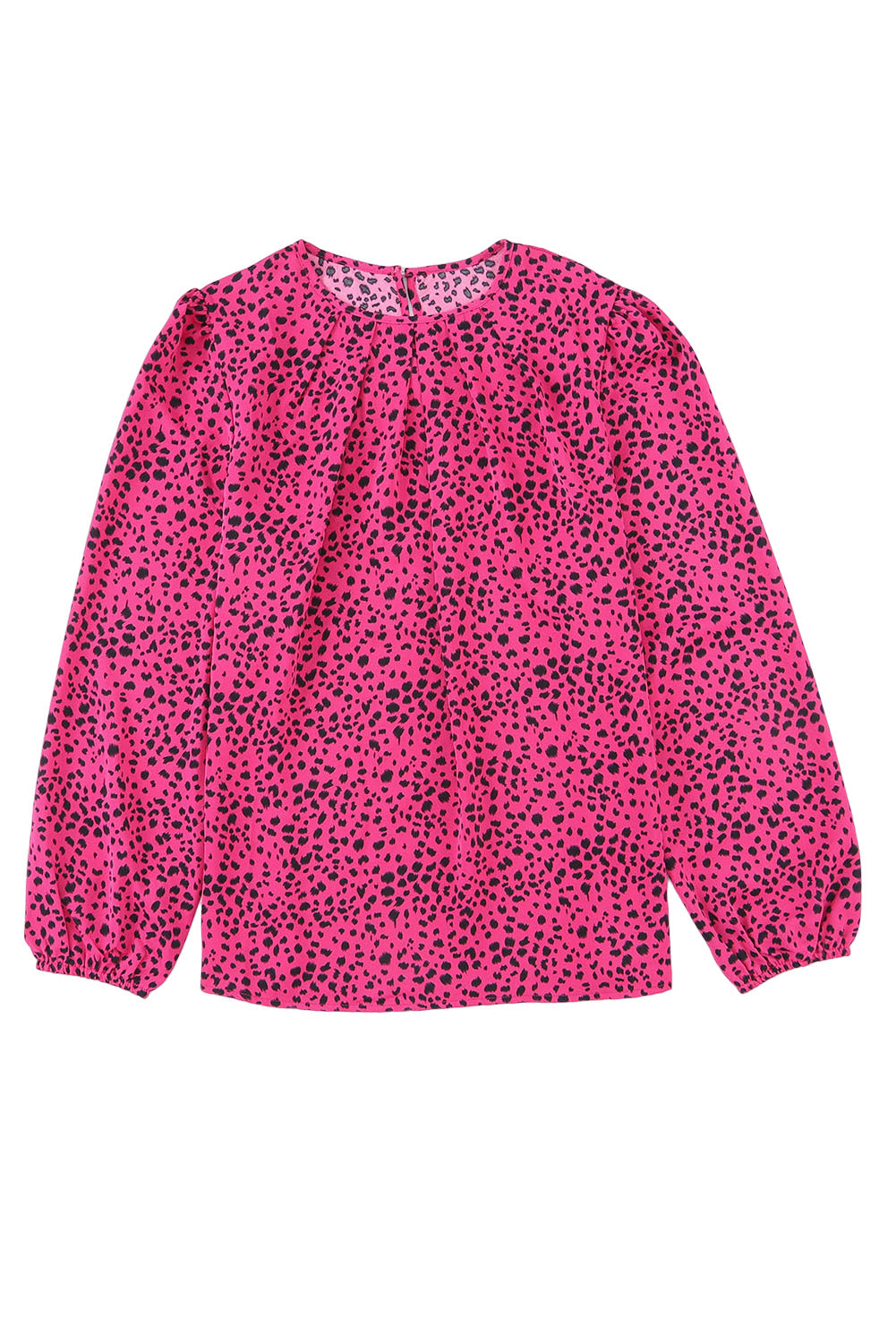 Leopard Print Pleated Blouse with Keyhole