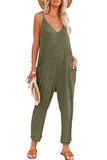 Textured Sleeveless V-Neck Pocketed Casual Jumpsuit