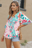 Leopard Floral Mixed Print Ruffle Sleeve Surplice Blouse