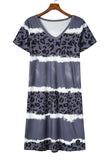 Rose Leopard Color Block V-Neck T-shirt Dress