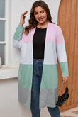 Rose Cardigan Colorblock Ouvert sur le Devant Grande Taille