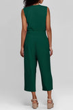 Green Buttoned Sleeveless Cropped Jumpsuit with Sash