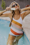 Striped Criss Cross Backless One-piece Swimwear