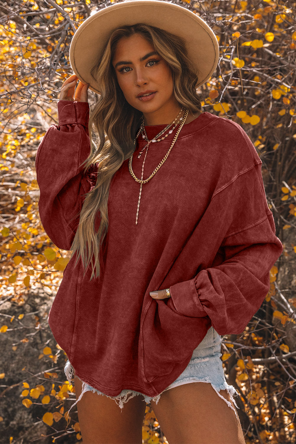 Exposed Seam Twist Open Back Oversized Sweatshirt