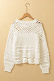 Solid Color Pointelle Knit Puff Sleeve Sweater