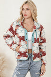 Red Geometric Aztec Pattern Plus Size Fleece Jacket