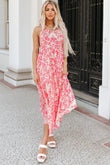 Gingham Floral Tie Shoulder Maxi Dress