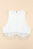 Rhinestone Fringe Zip Back Round Neck Cropped Tank Top