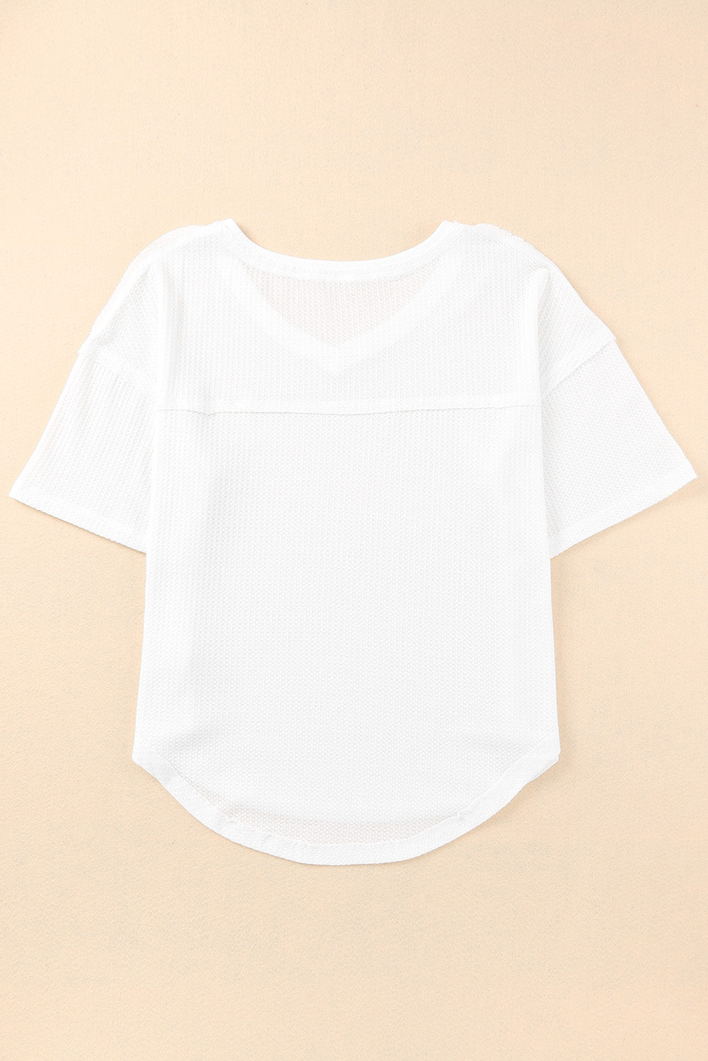 White Waffle Knit Drop Shoulder Loose Top