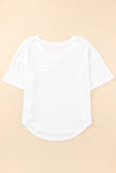 White Waffle Knit Drop Shoulder Loose Top