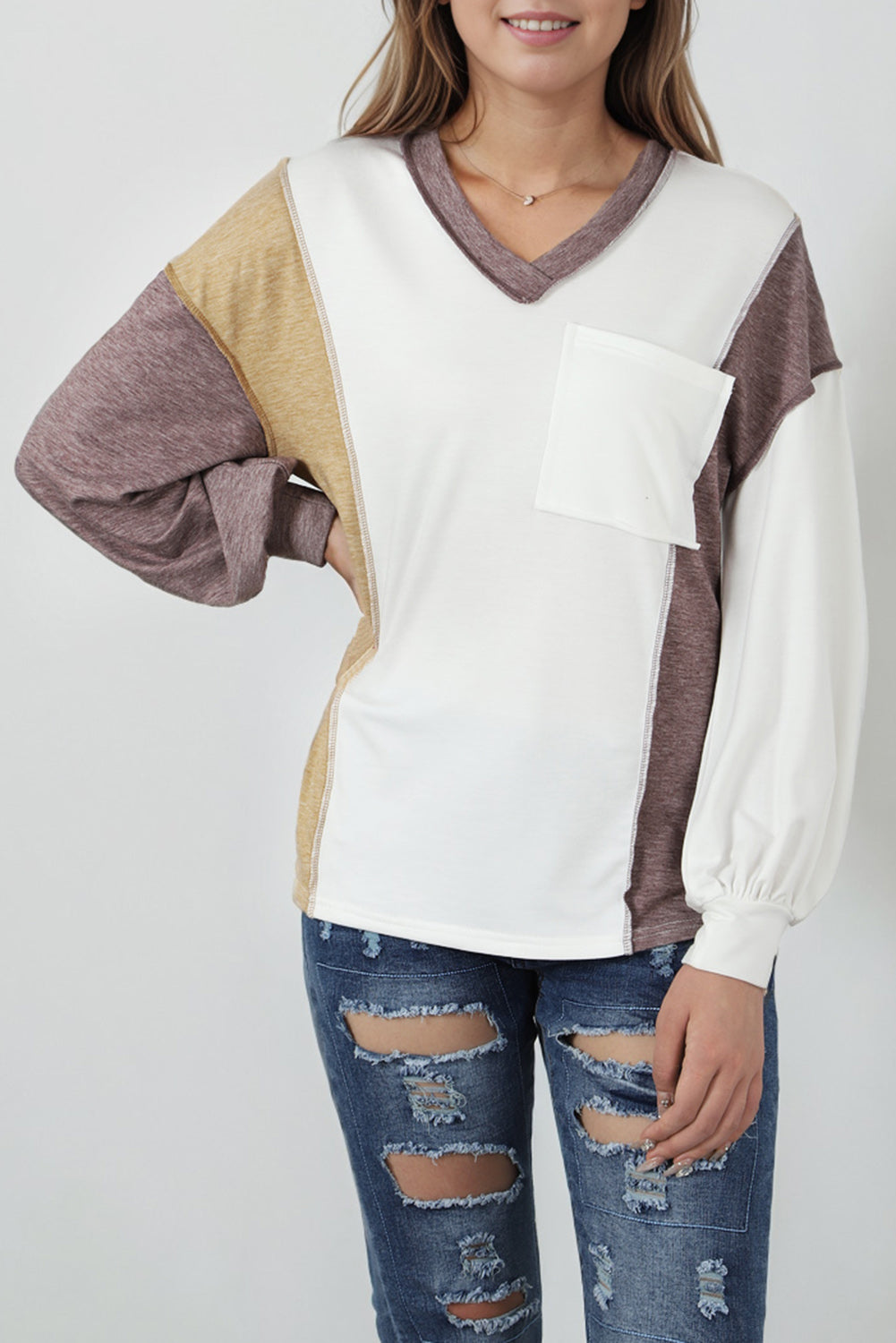 Colorblock Patchwork Exposed Seam Knit Top