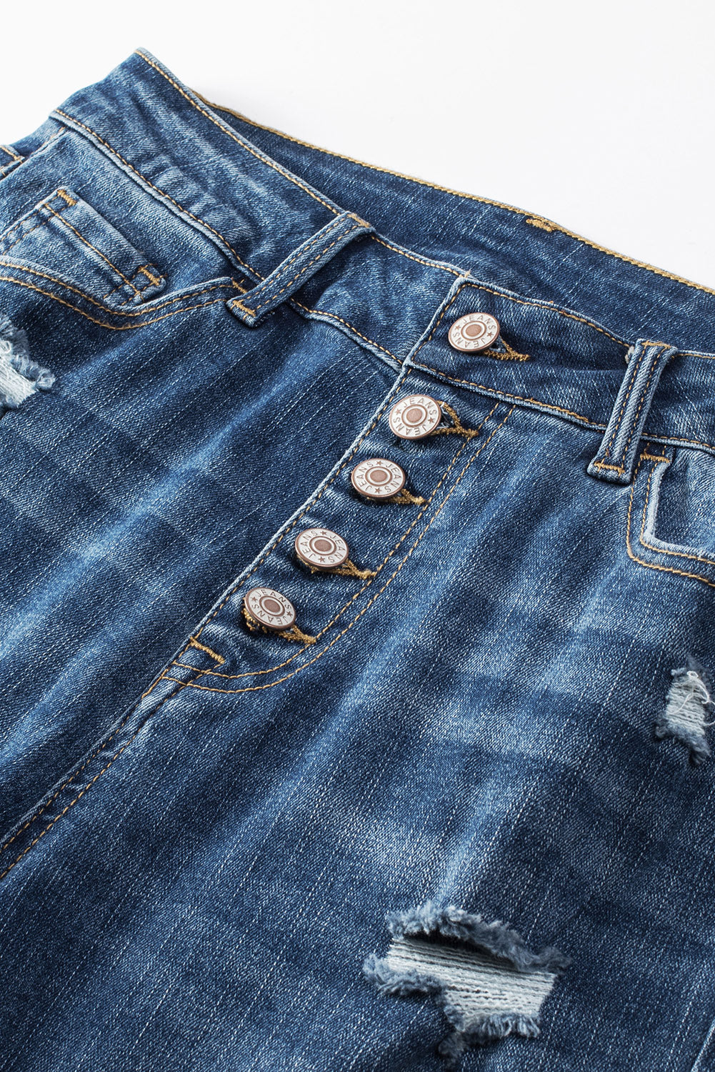 Jean skinny taille haute bleu effet vieilli avec braguette boutonnée