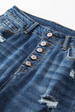 Blue Distressed Button Fly High Waist Skinny Jeans