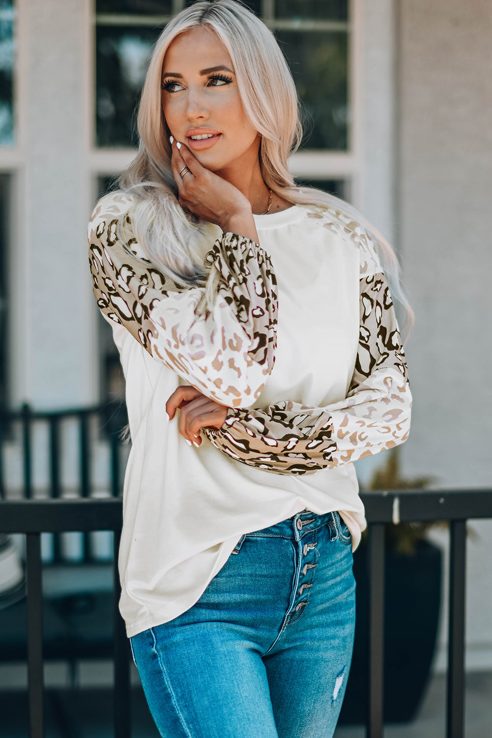 Leopard Print Bubble Sleeve Top