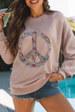 Goat Floral Peace Symbol Drop Shoulder Sweatshirt