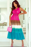 Lace Stitching Gradient Rainbow Long Dress