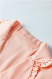 Chemise boutonnée à manches bouffantes et col à revers à volants rose