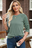 Khaki Ribbed Round Neck Knit Long Sleeve Top